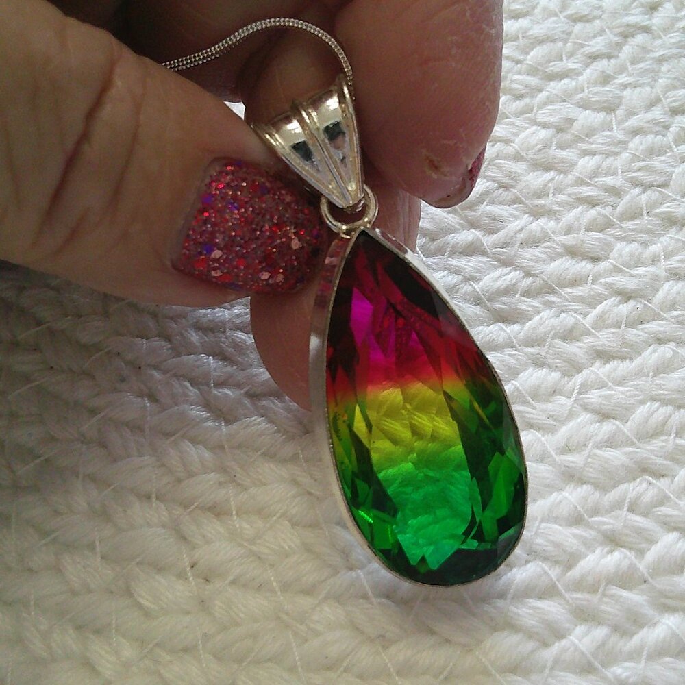 Beautiful BI-COLOR TOURMALINE Handmade Sterling 925 Pendant/Chain $429E